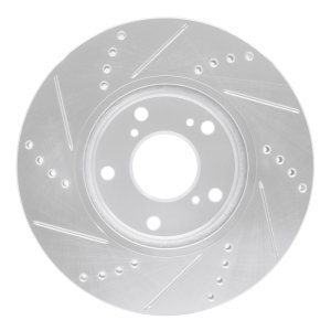 Honda Civic Brake Rotor (1) - Front Right - R1 Concepts - Drilled & Slotted - Silver - `16-`25